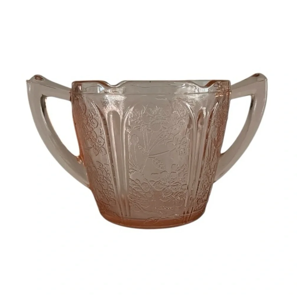 Vintage Pink Depression Glass Cherry Blossom Open Sugar